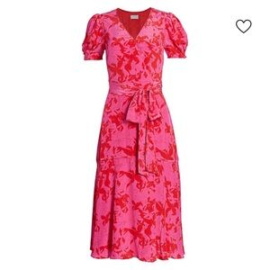 Tanya Taylor Dorothy Silk-Printed Puff-Sleeve Midi Dress Size 6